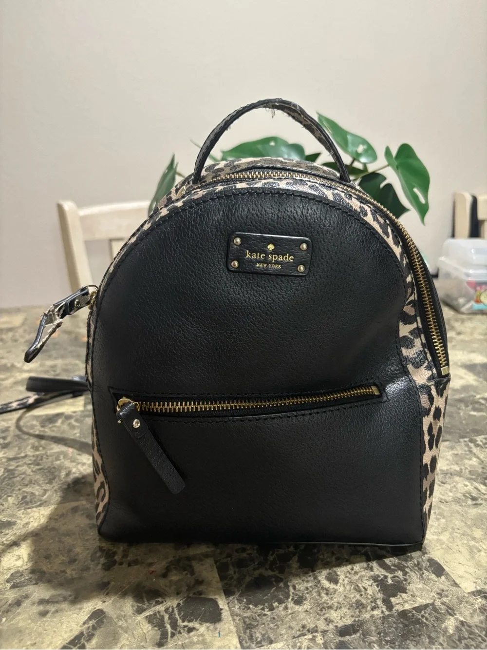 kate spade Leopard Accent Black Mini Backpack